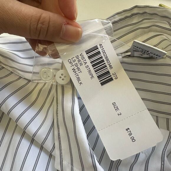 Chico’s Optic White Black Vista Stripe Button Front Tunic Shirt size 2 Large NEW - Picture 5 of 7